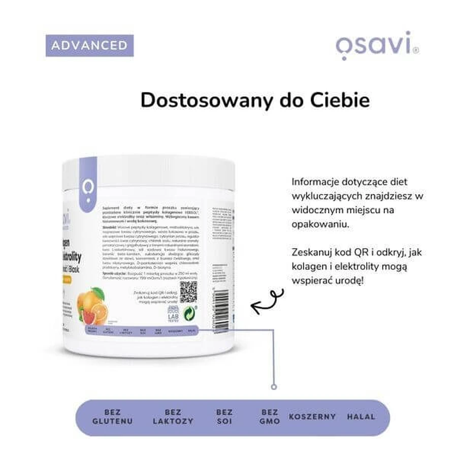 Osavi Collagen &amp; Elektrolyte Vitalität und Glanz, Pulver, Orange-Grapefruit-Geschmack, 390 g