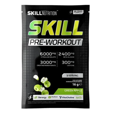 Skill Nutrition Pre-Entrenamiento, polvo, sabor manzana verde, 16 g