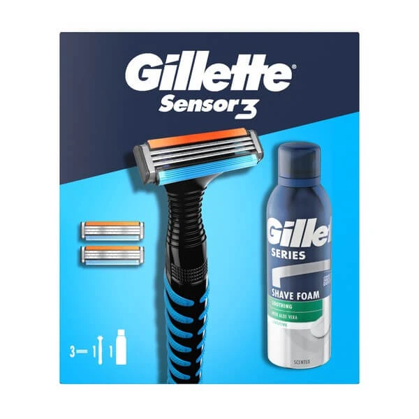 Gillette Set, Sensor3 Rasierer + Series, beruhigender Rasierschaum mit Aloe Vera, 75 ml