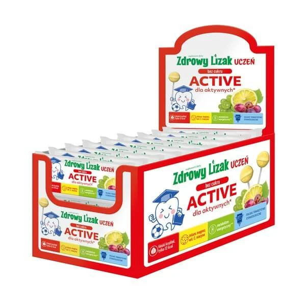 Healthy Lollipop Student Active, zuckerfrei, Trauben- und Zitronengeschmack, Display, 40 Stück