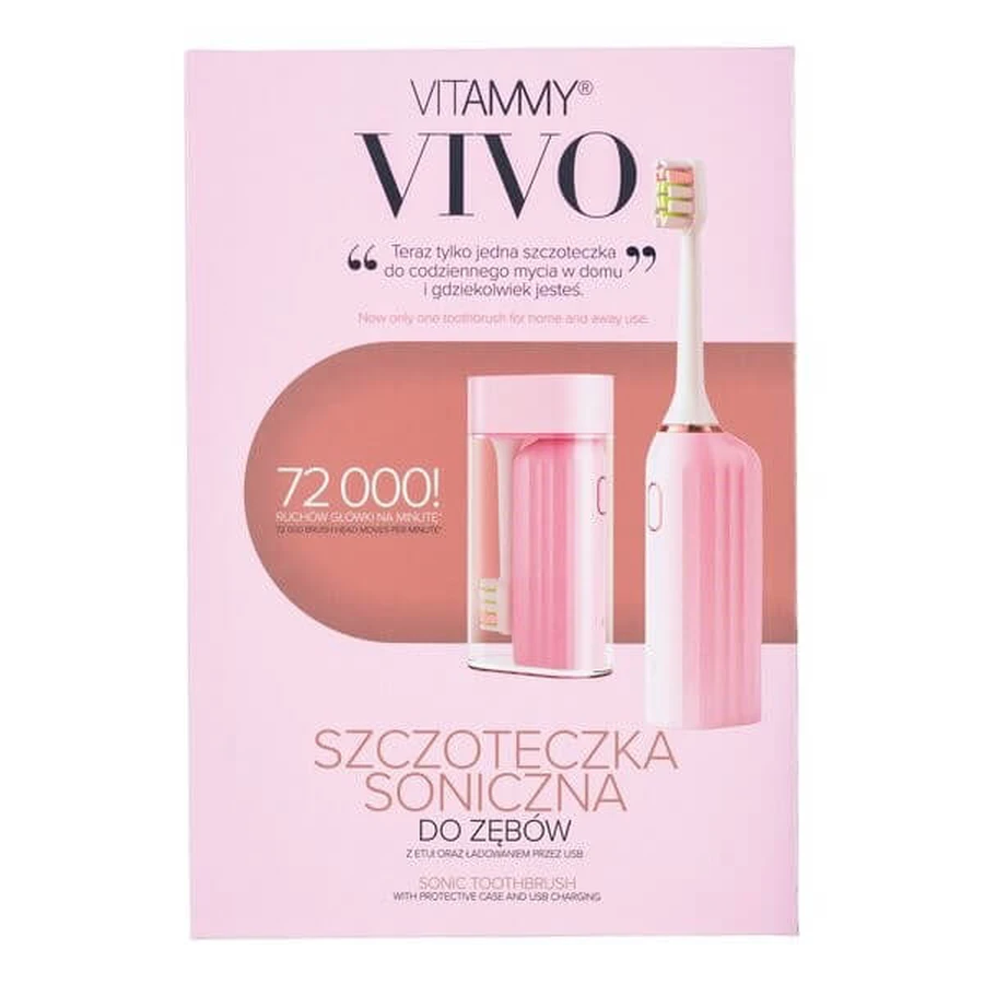 Vitammy Vivo, sonische tandenborstel met etui, roze kleur, 1 st.