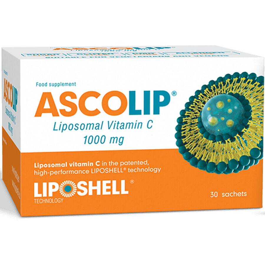 Ascolip Vitamina C Lipozomala cu aroma de portocale, 1000 mg, 30 plicuri, Liposhell