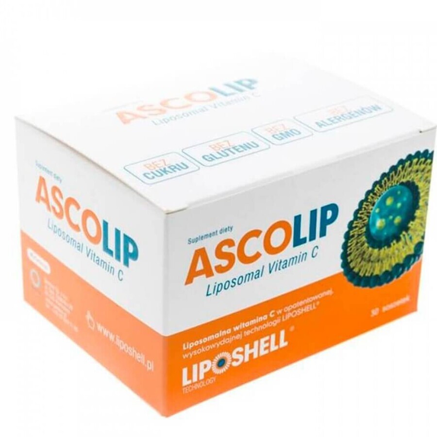 Ascolip Vitamina C Lipozomala cu aroma de portocale, 1000 mg, 30 plicuri, Liposhell