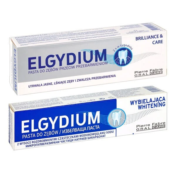 Set Elgydium Whitening, Zahnpasta, aufhellend, 75 ml + Elgydium Brilliance & Care, Zahnpasta gegen Flecken, 30 ml