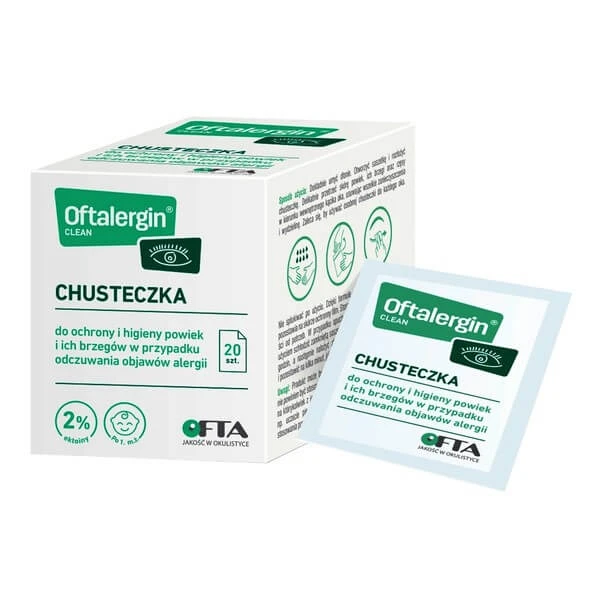 Oftalergin Clean, Tücher zum Schutz und zur Hygiene der Augenlider und ihrer Ränder bei Allergiesymptomen, 20 Stück