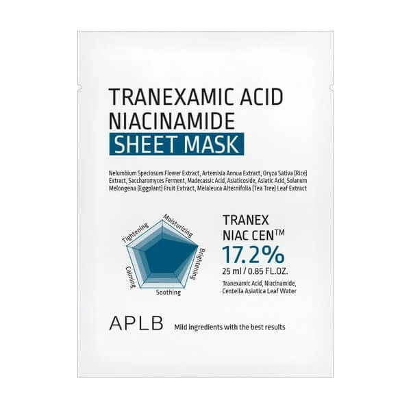 APLB Tranexamic Acid Niacinamide Sheet Mask, aufhellende Sheet Mask mit Tranexamsäure und Niacinamid, 25 ml