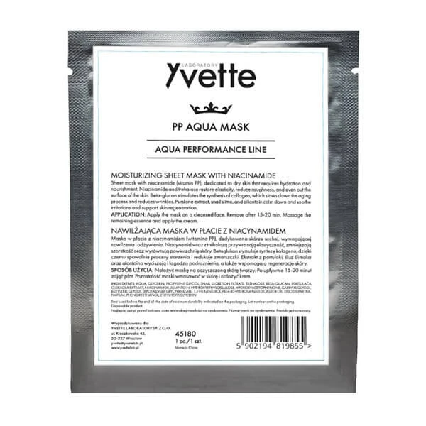 Yvette PP Aqua Mask, feuchtigkeitsspendende Blattmaske mit Niacinamid, 1 Stk