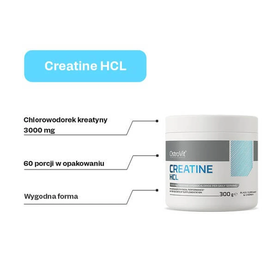 OstroVit Creatin HCL, Pulver, schwarze Johannisbeere und Kirschgeschmack, 300 g