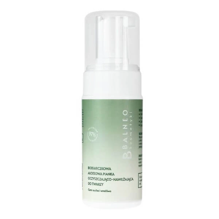 Balneocosmetics, biosulfide aloe vera facial cleansing and moisturizing foam, 100 ml