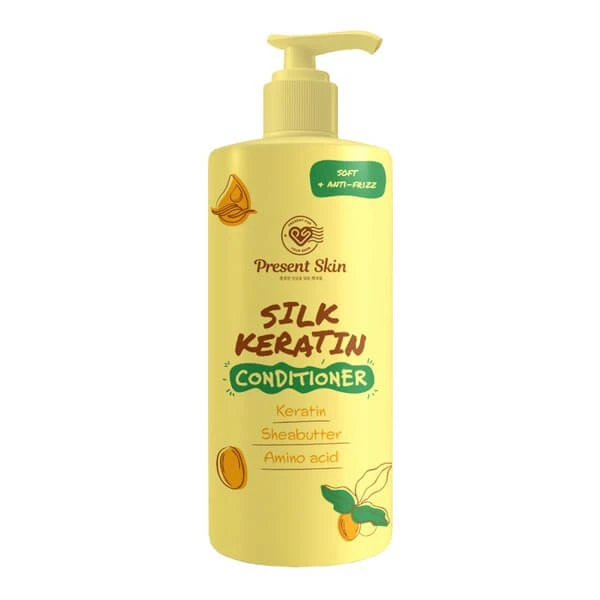 Present Skin Silk Keratin, Keratin glättende Haarspülung mit Seide, 500 ml