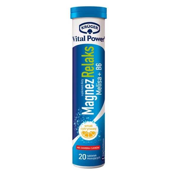 Krüger Vital Power Magnesium Entspannungsmelisse + B6, Brausetabletten, Zitronengeschmack, 20 Stück