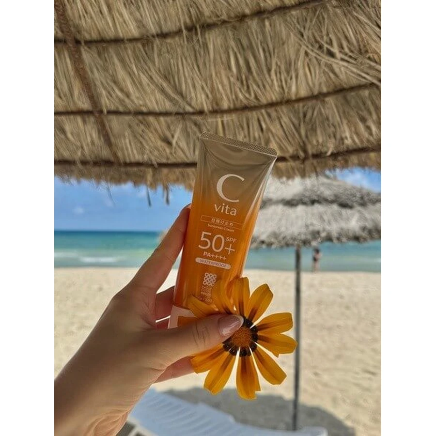 Meishoku C Vita Sunscreen Cream SPF50+, crema solare dalla texture vellutata e leggera, 50 g
