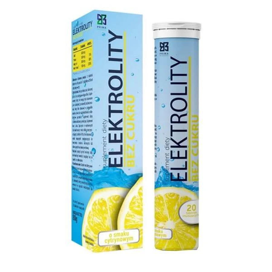 Prima Pharma Elektrolity Bez Cukru, comprimate efervescente, aromă de lămâie, 20 buc.