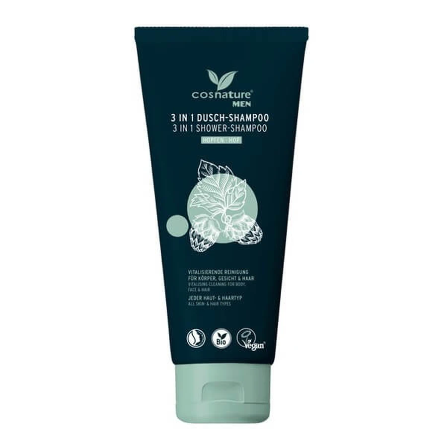 Cosnature Men, 3 in 1, natural shampoo - face and body gel with hops cone extract, 200 ml