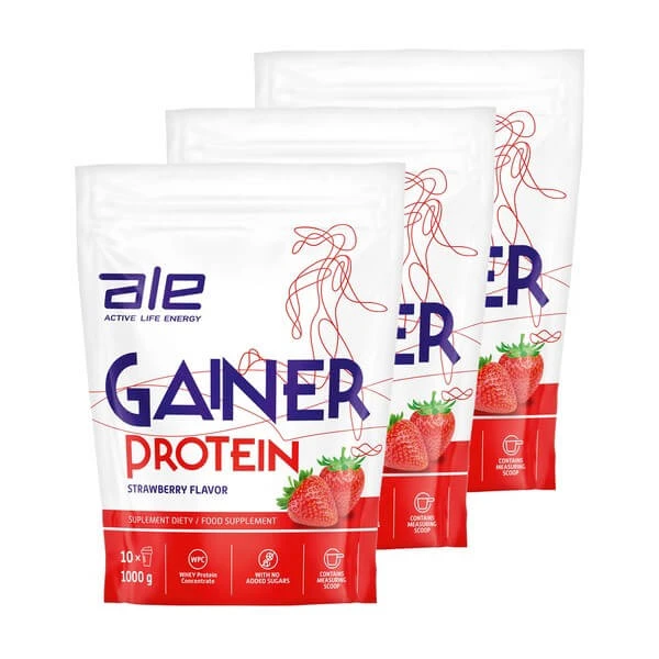 3er-Set ALE Gainer Protein Erdbeergeschmack