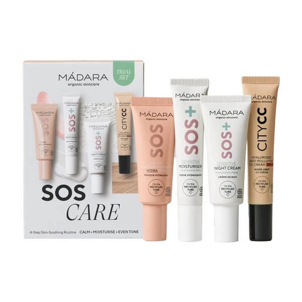 Madara SOS Care 4-Step Skin Routine, Set mit beruhigender Kosmetik, Farbton Light, 1 Stück