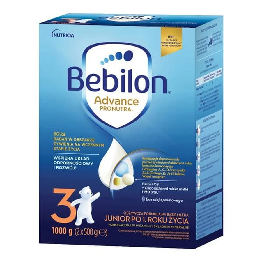 Set of 2 x Bebilon Advance Pronutra 3 Junior, 1000 g + Bioderma ABCDerm Cold-Cream, 1 l