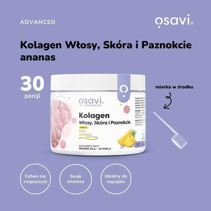 Osavi Collagen Haare, Haut und Nägel, Pulver, Ananas-Geschmack, 150 g