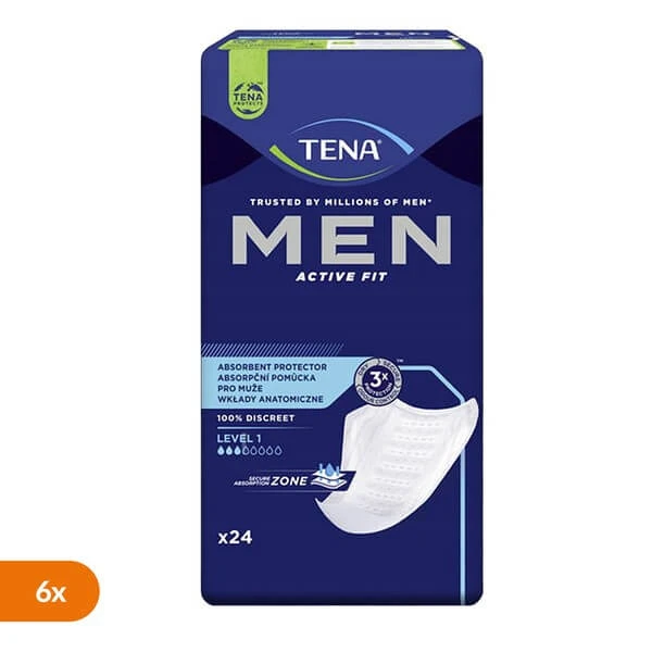 6er-Set TENA Men Active Fit, anatomische Einlegesohlen für Männer, Stufe 1, 24 Stück