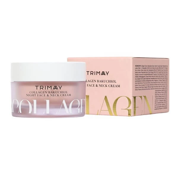 Trimay Collagen Bakuchiol Night Face & Neck Cream, Nachtcreme mit Collagen und Bakuchiol, 50 ml