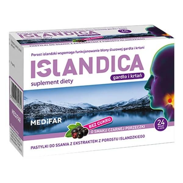 Medifar Islandica, Lutschtabletten, schwarzer Johannisbeergeschmack, 24 Stück