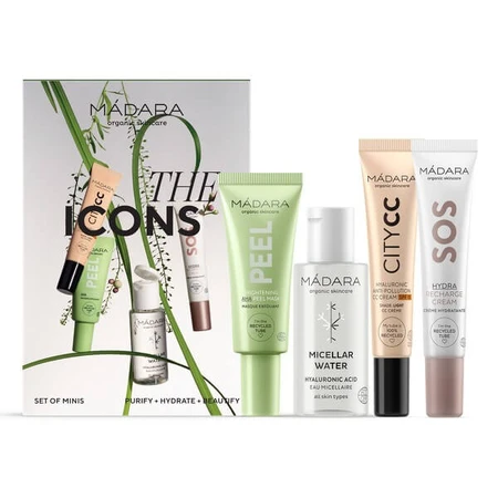 Madara The Icons Set Light, apă micelară, 50 ml + mască iluminatoare cu acizi AHA, 17 ml + cremă de față, 15 ml + CC cream SPF15, 15 ml
