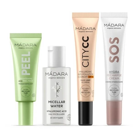 Madara The Icons Set Light, apă micelară, 50 ml + mască iluminatoare cu acizi AHA, 17 ml + cremă de față, 15 ml + CC cream SPF15, 15 ml