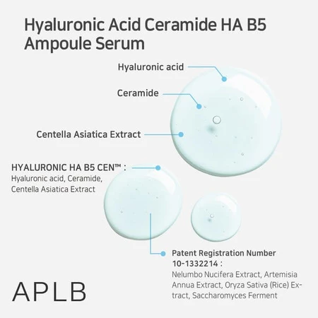 APLB Hyaluronic Acid Ceramide HA B5 Ampoule, ser hidratant facial cu acid hialuronic, ceramide și vitamina B5, 40 ml