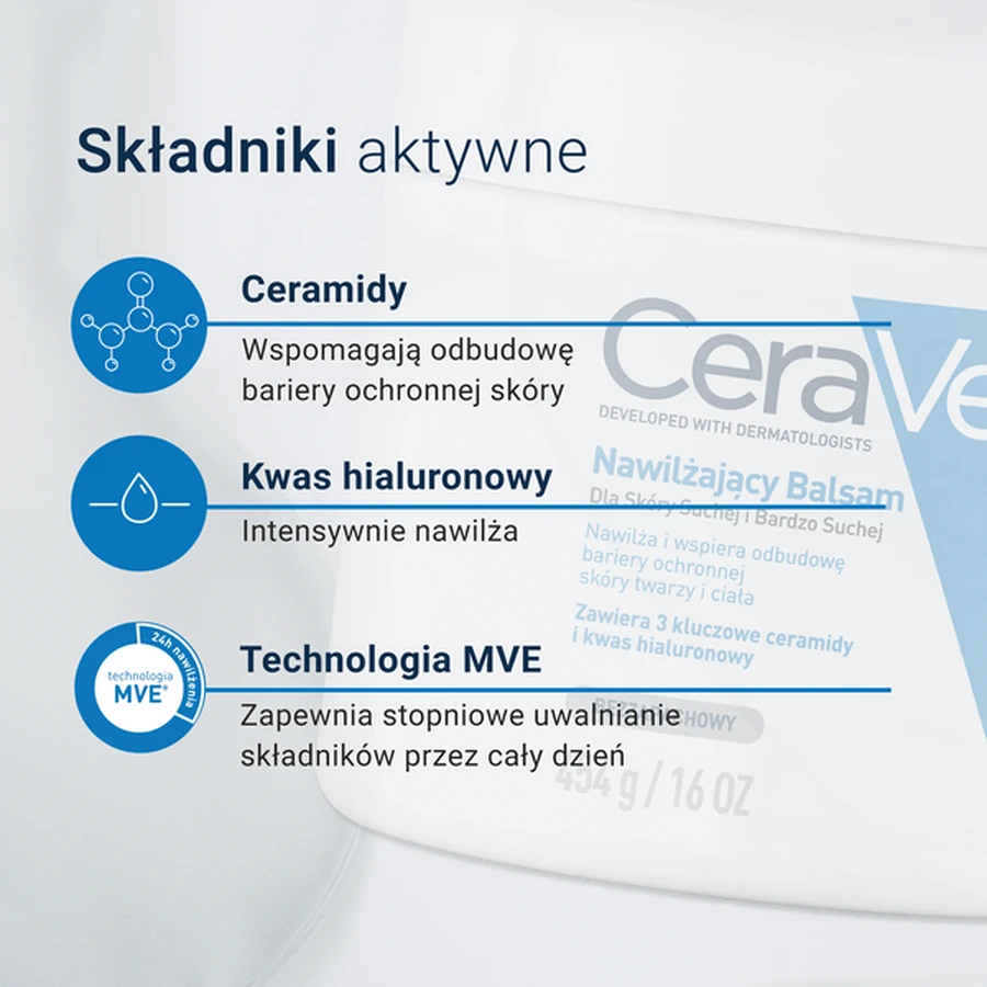 Zestaw CeraVe, nawilżający balsam do twarzy i ciała z ceramidami do skóry suchej i bardzo suchej, 454 g + opakowanie uzupełniające refill, 454 g: ceny i cechy