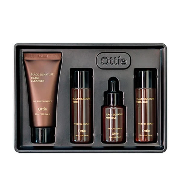 OTTIE Black Signature Miniature Set, Pflegeset für reife Haut mit Schneckenschleim, 3 x 30 ml + 15 ml
