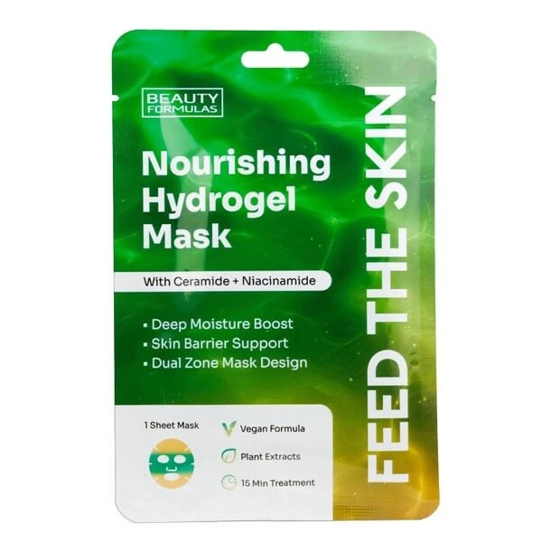 Beauty Formulas, nährende Hydrogel-Maske mit Ceramiden und Niacinamid, 1 Stk