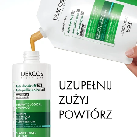 Zestaw Vichy Dercos DS, szampon przeciwłupieżowy, włosy normalne i przetłuszczające się, 390 ml + opakowanie uzupełniające, 390 ml: ceny i cechy