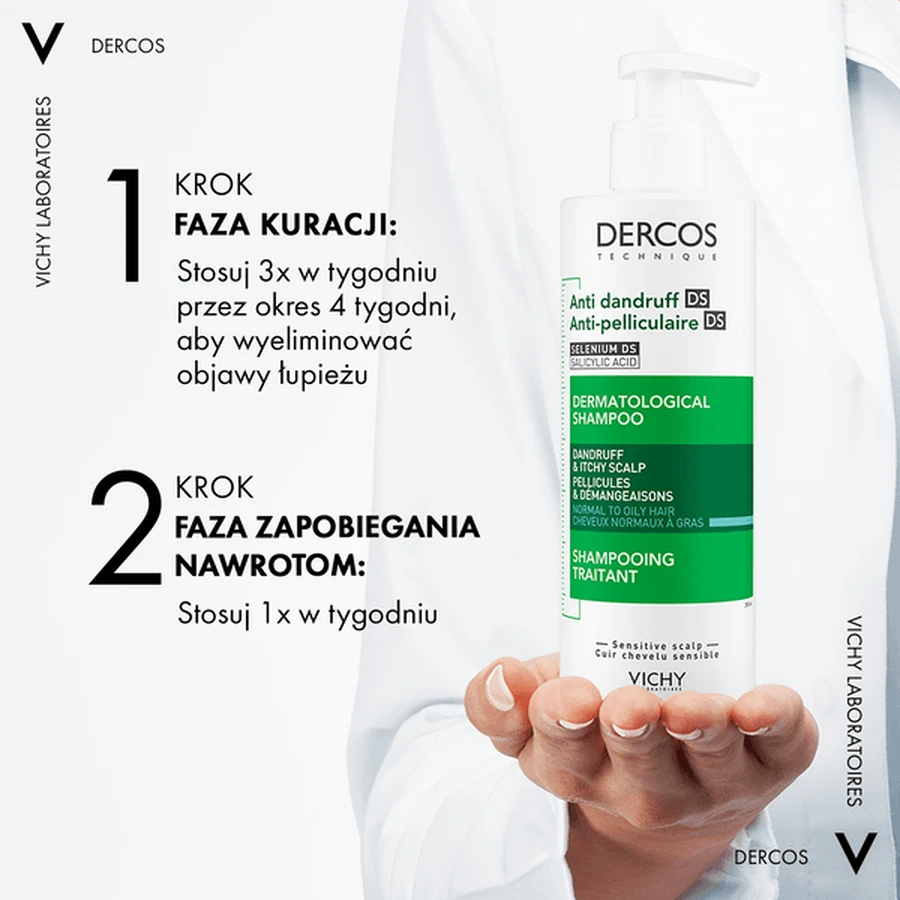 Zestaw Vichy Dercos DS, szampon przeciwłupieżowy, włosy normalne i przetłuszczające się, 390 ml + opakowanie uzupełniające, 390 ml: ceny i cechy