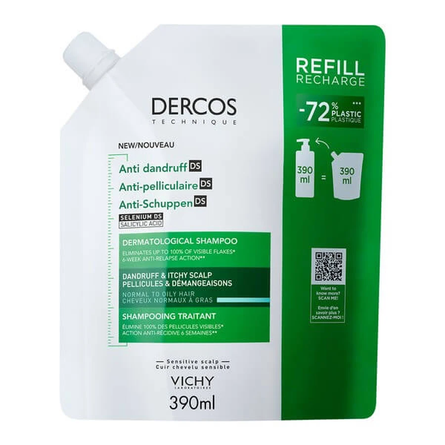 Zestaw Vichy Dercos DS, szampon przeciwłupieżowy, włosy normalne i przetłuszczające się, 390 ml + opakowanie uzupełniające, 390 ml: ceny i cechy