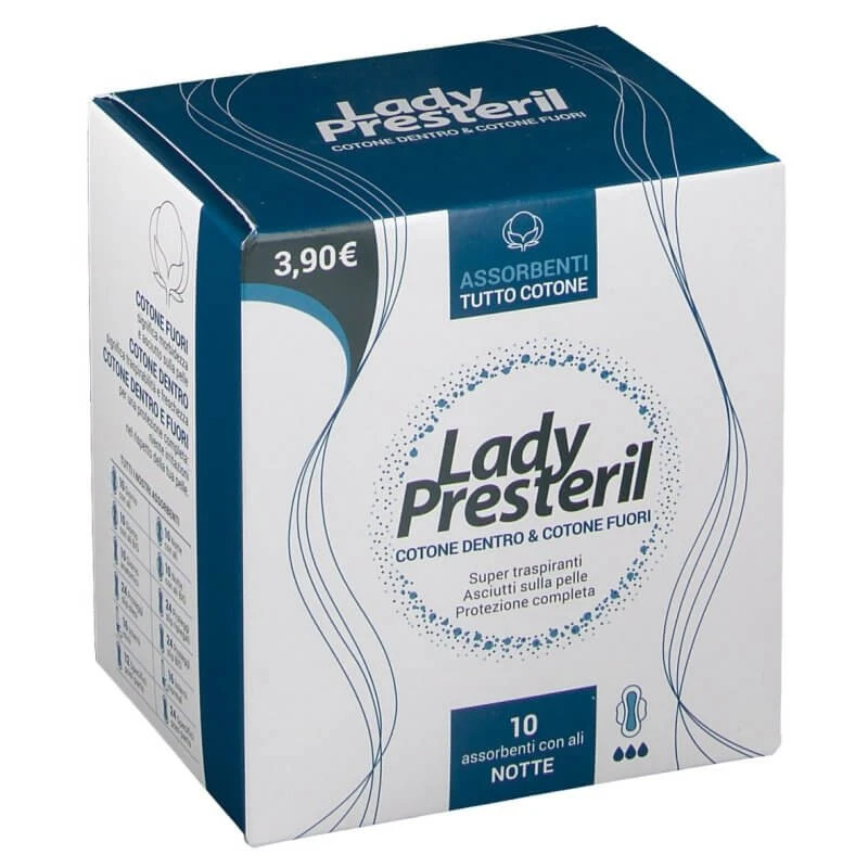 Lady Presteril 10 Baumwoll-Nachttampons mit gefalteten Flügeln