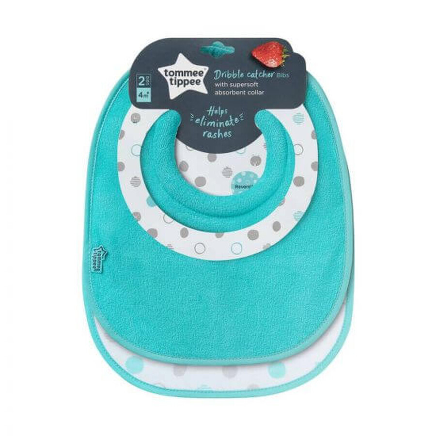 Dribble Catcher Bib, 4 months+, Turquoise, 2 pieces, Tommee Tippee