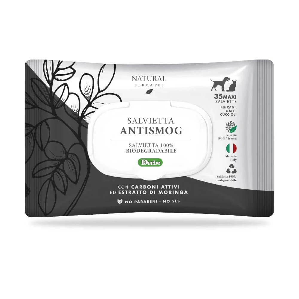 NATURAL DERMA PET WIPE "ANTISMOG" CF. (35 STÜCK) AKTIVKOHLE & MORINGA-EXTRAKT