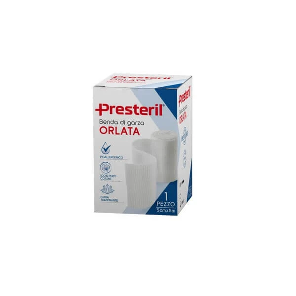 PRESTERIL Gesäumte Mullbinde 12/8 F.U. 5cm x 5m - 1 Stück