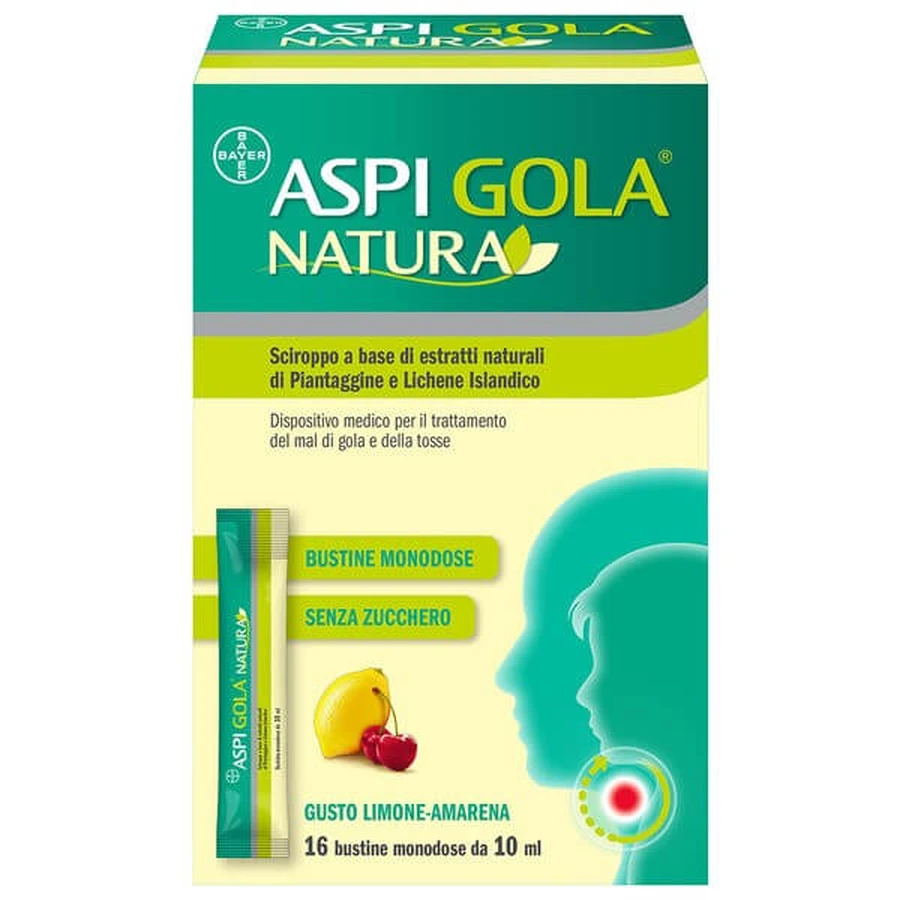 Aspi Throat Nature Sirup mit natürlichen Extrakten gegen Halsschmerzen und Husten Lemon Cherry 16 Sachets 10ml