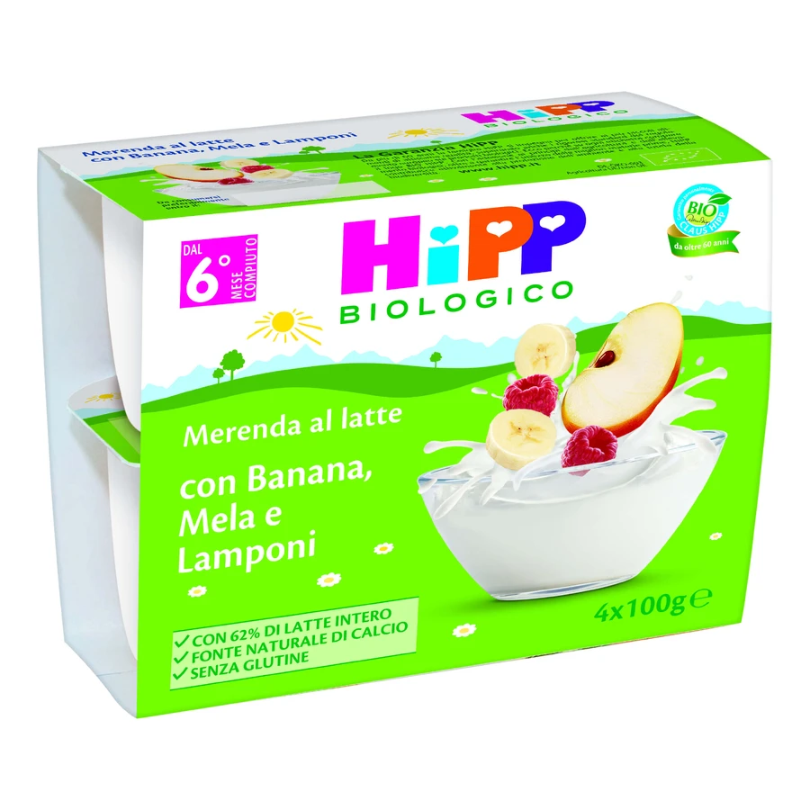 HiPP Snack Bio Milk Mere Banană Zmeură 4x100g