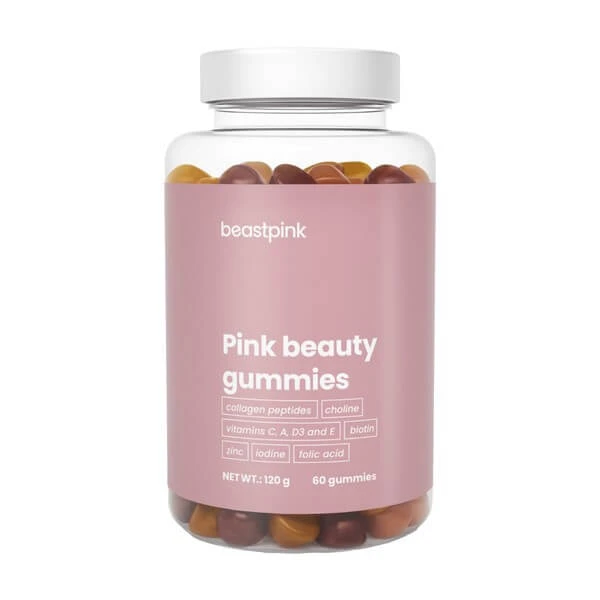 BeastPink Pink Beauty Gummies, Geleebohnen, Grapefruit-Papaya-Kirsch-Geschmack, 60 Stück