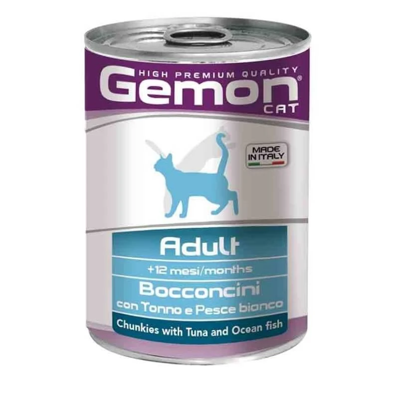 Gemon Adult Morsels Thunfisch/Weißfisch - Nassfutter für Katzen 1 Dose 415g