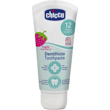 Chicco set igiene orale azzurro astuccio con spazzolino + dentifricio fragola 12m+