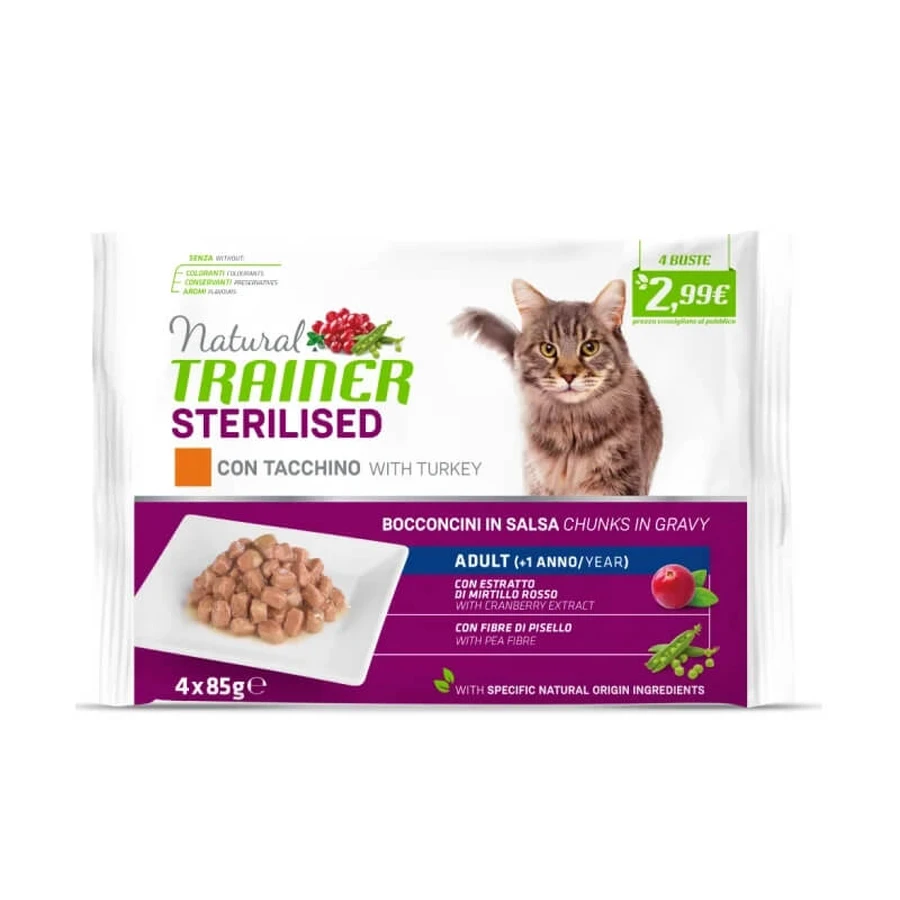 Natural trainer Sterilised turkey - nourriture humide complète pour chats adultes stérilisés 4 x 85 g