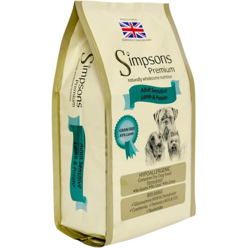 Simpsons Premium Adult Sensitive Lamm und Kartoffeln - Alleinfuttermittel für ausgewachsene und junge sensible Hunde 12 kg