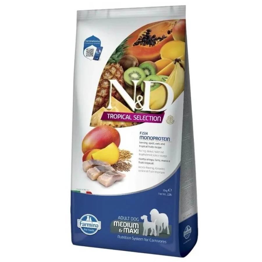 Farmina N&amp;d selecție tropicală hering și fructe tropicale - hrană complementară pentru câini adulți de talie medie 2 kg