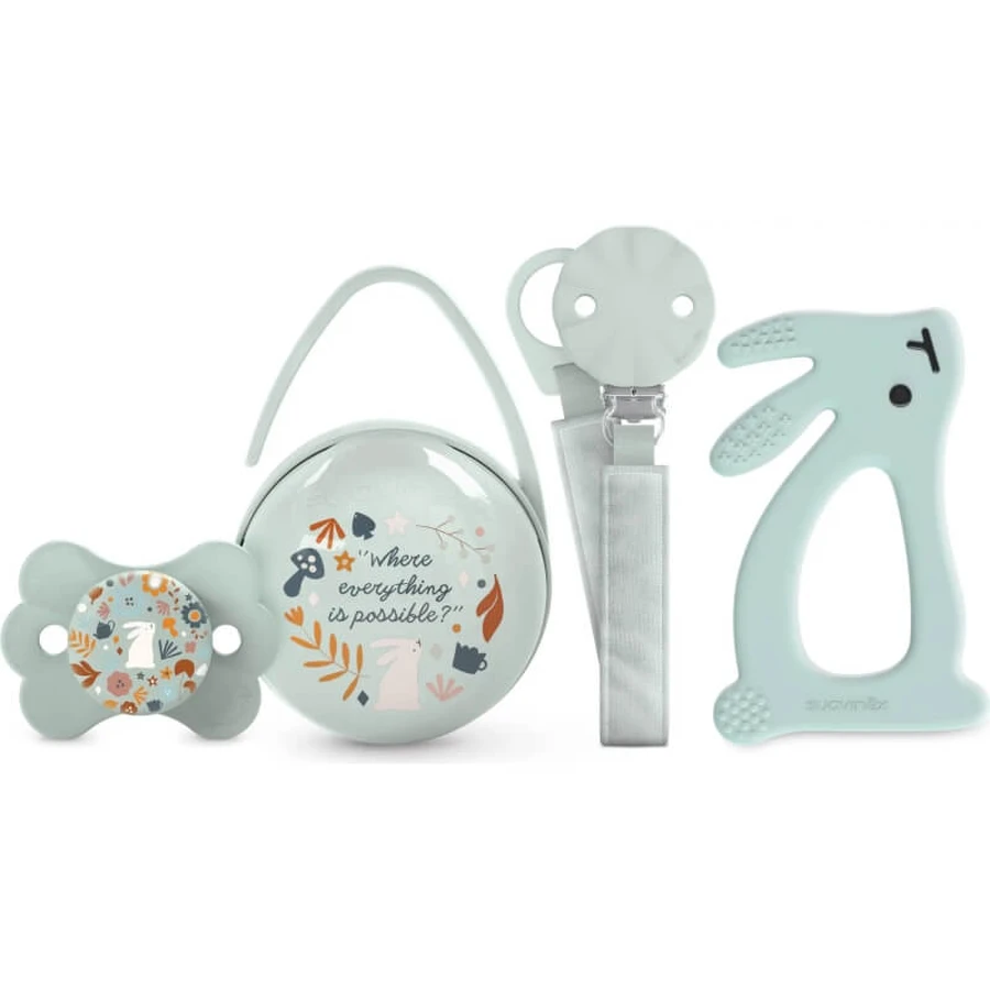 Suavinex Wonderland - set cadou 4 piese pentru copii - albastru deschis