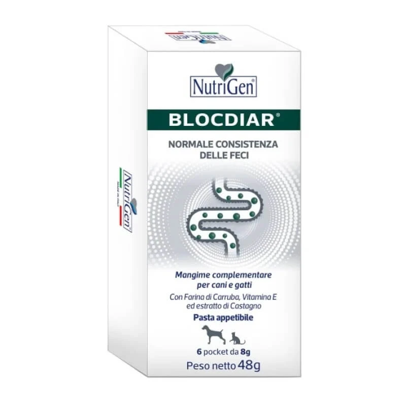 Nutrigen Blocdiar - Ergänzungsfuttermittel für Hunde und Katzen für das Wohlbefinden des Darms 6 Beutel 8 gr