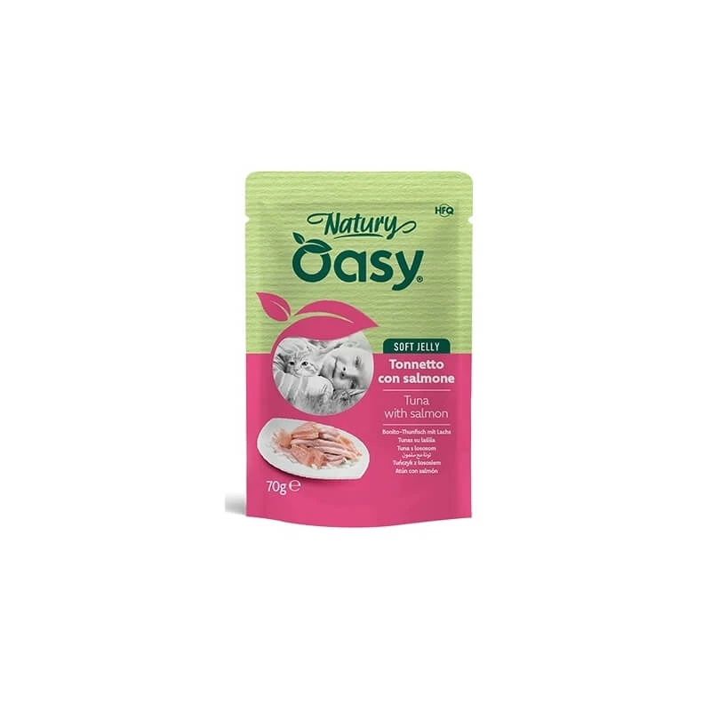 Oasy Wet cat natury soft jelly tuna with salmon - Ergänzungsfuttermittel für ausgewachsene Katzen 70 gr