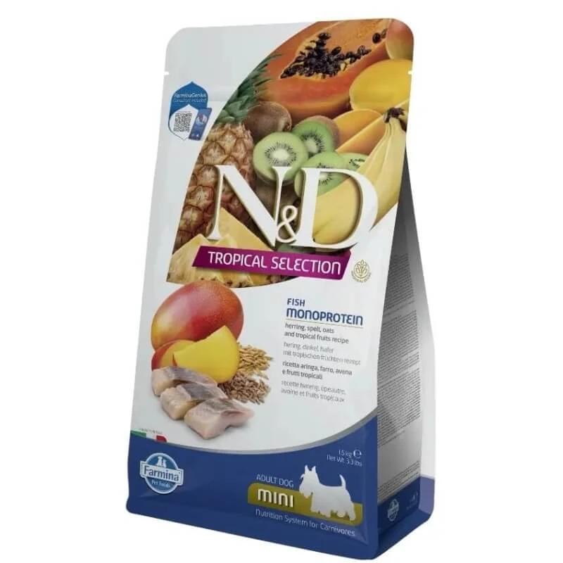 Farmina N&d tropische Auswahl Hering und tropische Früchte - Ergänzungsfuttermittel für erwachsene Hunde mini Größe 5 kg